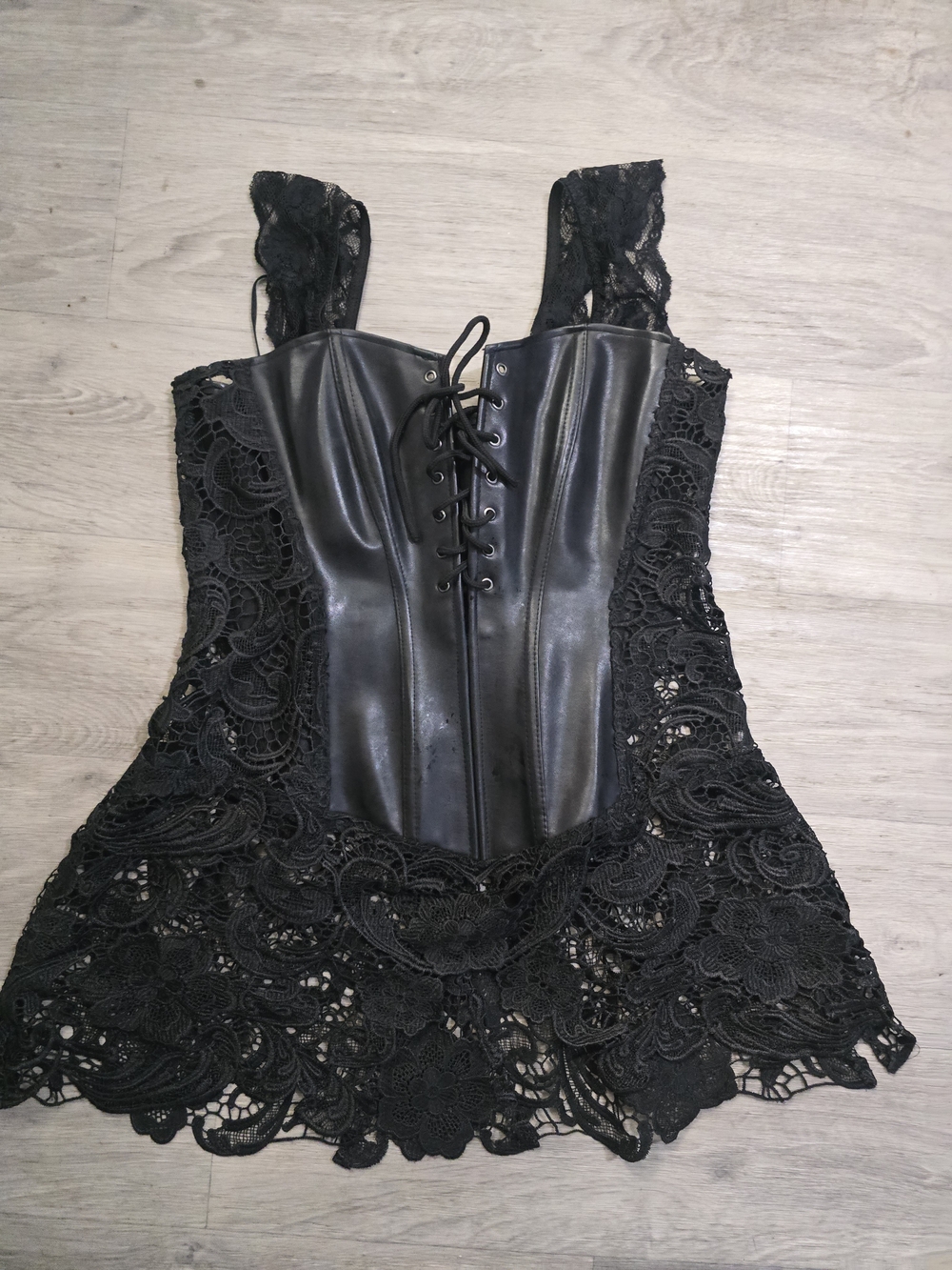 Dreamgirl Black Faux Leather Lace-Up Corset Chemise